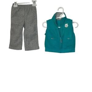 Carter’s green fleece vest/ gray pants baby girl size 12 months